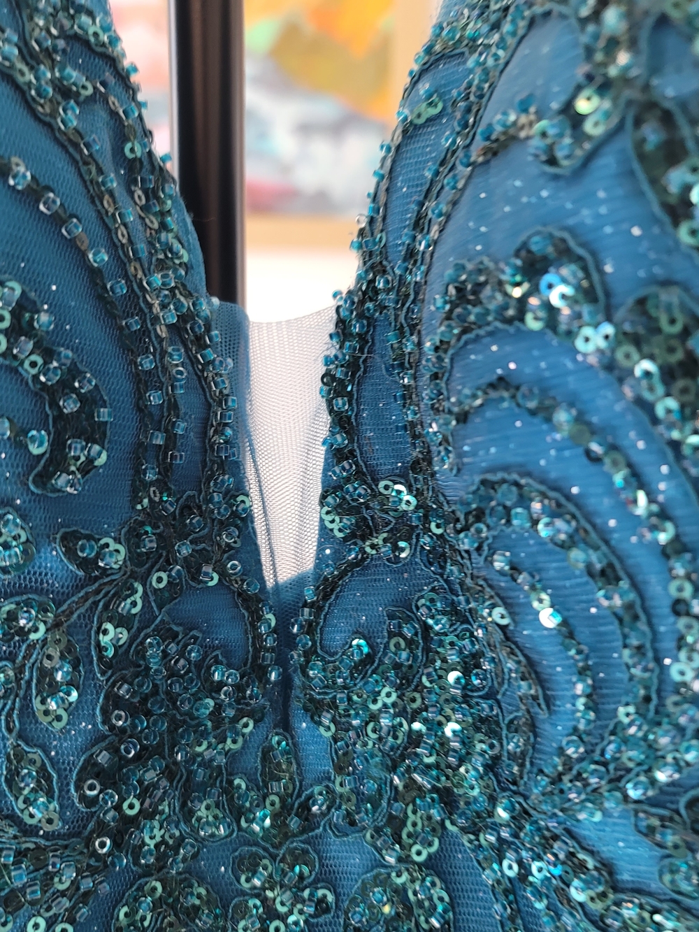 NWOT Teal Sequin Tulle Short Party Prom Cocktail Dress Glitter Size 16 - Picture 2 of 12